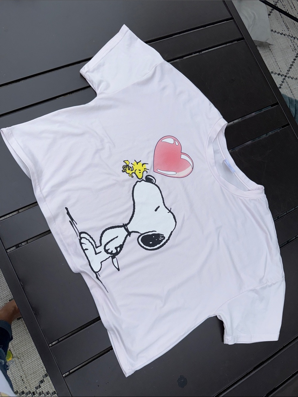 Peanuts Snoopy & Woodstock light pink Ladies Graphic Tee Pink Heart Lg NWOY